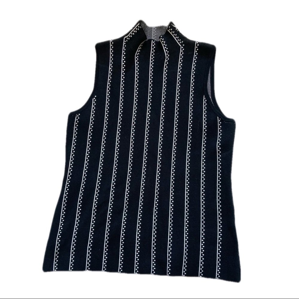 Cable & Gauge Large Mock Neck Striped Women’s Top Sleeveless Blouse Shirt Size L